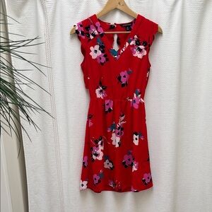 41 Hawthorn Red Floral Mini Sundress with Cap Sleeves